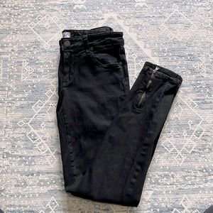 PAIGE Black mid rise straight leg Jeans with ankle zipper detail